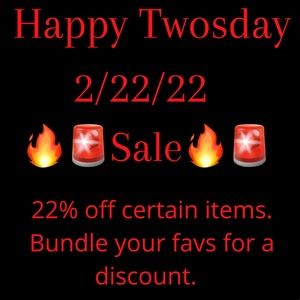Happy Twosday!!! 22% off certain items. Bundle your favs for a discount